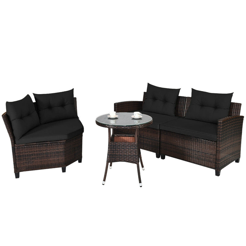 Costway - 4 Pieces Outdoor Cushioned Rattan Furniture Set-Black