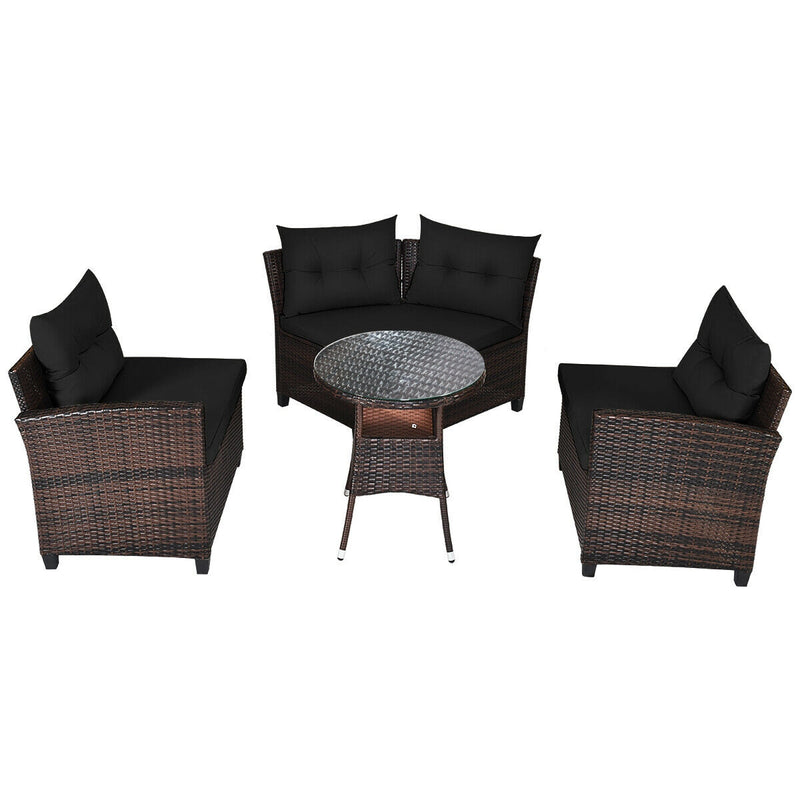 Costway - 4 Pieces Outdoor Cushioned Rattan Furniture Set-Black