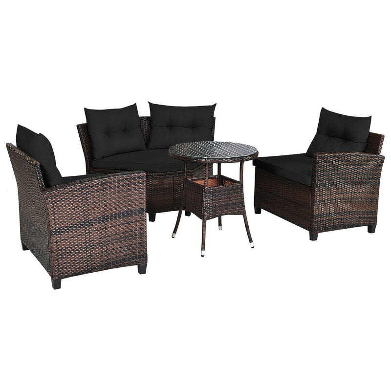 Costway - 4 Pieces Outdoor Cushioned Rattan Furniture Set-Black