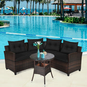 Costway - 4 Pieces Outdoor Cushioned Rattan Furniture Set-Black