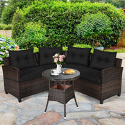 Costway - 4 Pieces Outdoor Cushioned Rattan Furniture Set-Black