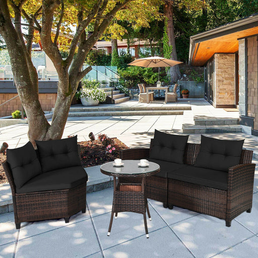Costway - 4 Pieces Outdoor Cushioned Rattan Furniture Set-Black