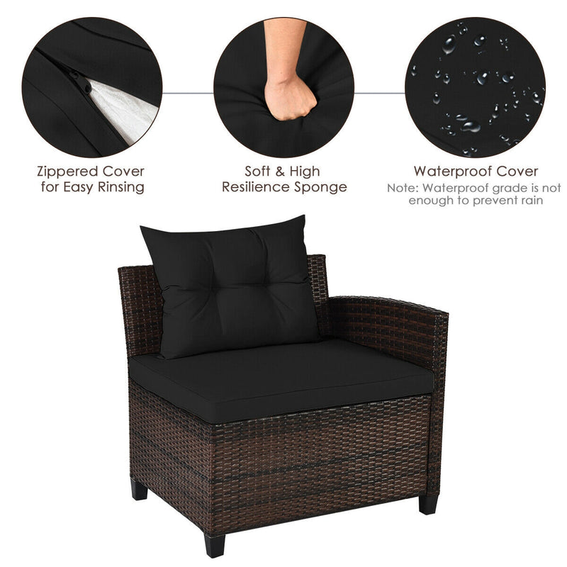 Costway - 4 Pieces Outdoor Cushioned Rattan Furniture Set-Black