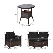 Costway - 4 Pieces Outdoor Cushioned Rattan Furniture Set-Black