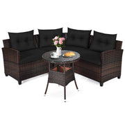Costway - 4 Pieces Outdoor Cushioned Rattan Furniture Set-Black
