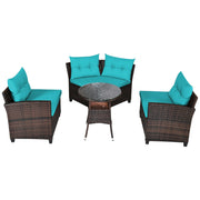 Costway - 4Pcs Outdoor Cushioned Rattan Furniture Set-Turquoise