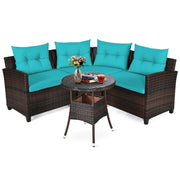 Costway - 4Pcs Outdoor Cushioned Rattan Furniture Set-Turquoise