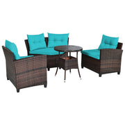 Costway - 4Pcs Outdoor Cushioned Rattan Furniture Set-Turquoise