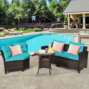 Costway - 4Pcs Outdoor Cushioned Rattan Furniture Set-Turquoise