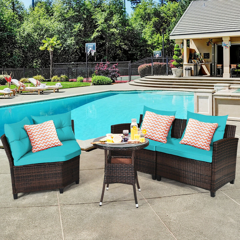 Costway - 4Pcs Outdoor Cushioned Rattan Furniture Set-Turquoise