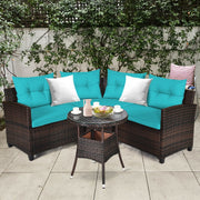 Costway - 4Pcs Outdoor Cushioned Rattan Furniture Set-Turquoise