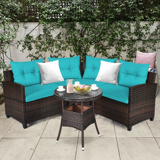 Costway - 4Pcs Outdoor Cushioned Rattan Furniture Set-Turquoise