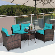 Costway - 4Pcs Outdoor Cushioned Rattan Furniture Set-Turquoise