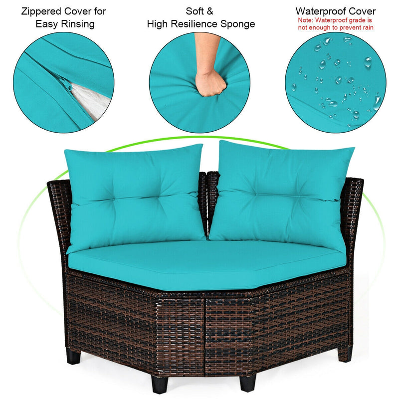 Costway - 4Pcs Outdoor Cushioned Rattan Furniture Set-Turquoise