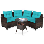 Costway - 4Pcs Outdoor Cushioned Rattan Furniture Set-Turquoise