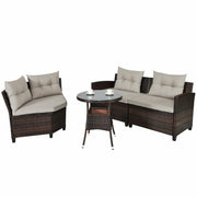 Costway - 4 Pieces Outdoor Cushioned Rattan Furniture Set-Brown