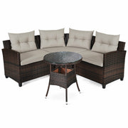 Costway - 4 Pieces Outdoor Cushioned Rattan Furniture Set-Brown