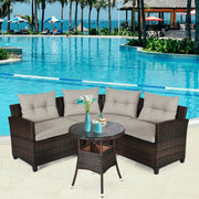 Costway - 4 Pieces Outdoor Cushioned Rattan Furniture Set-Brown