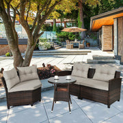 Costway - 4 Pieces Outdoor Cushioned Rattan Furniture Set-Brown
