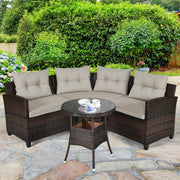 Costway - 4 Pieces Outdoor Cushioned Rattan Furniture Set-Brown