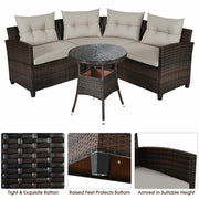 Costway - 4 Pieces Outdoor Cushioned Rattan Furniture Set-Brown