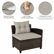 Costway - 4 Pieces Outdoor Cushioned Rattan Furniture Set-Brown