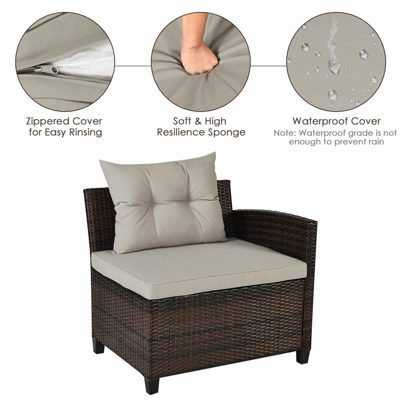 Costway - 4 Pieces Outdoor Cushioned Rattan Furniture Set-Brown