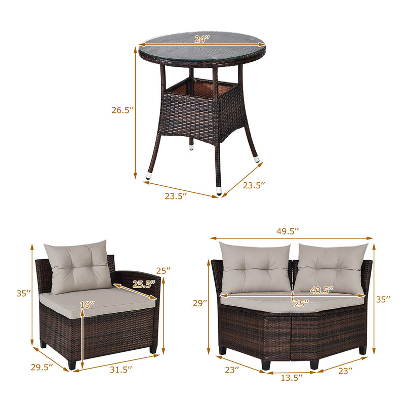 Costway - 4 Pieces Outdoor Cushioned Rattan Furniture Set-Brown