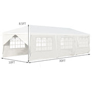 Costway - 10 x 30 Feet Outdoor Canopy Tent with 6 Removable Sidewalls and 2 Doorways-White
