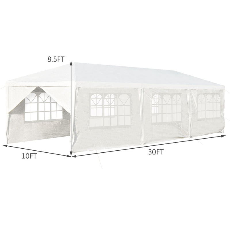 Costway - 10 x 30 Feet Outdoor Canopy Tent with 6 Removable Sidewalls and 2 Doorways-White