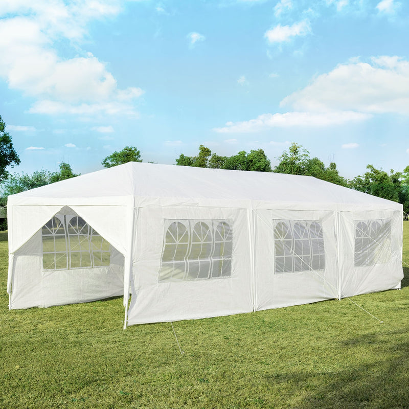 Costway - 10 x 30 Feet Outdoor Canopy Tent with 6 Removable Sidewalls and 2 Doorways-White