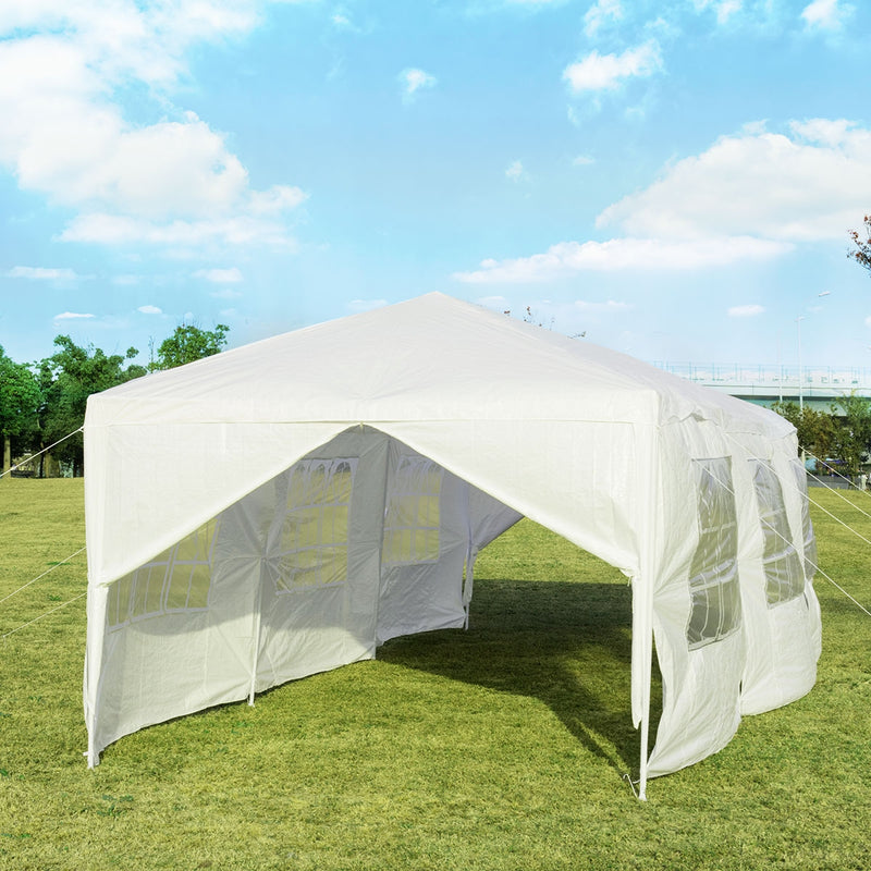 Costway - 10 x 30 Feet Outdoor Canopy Tent with 6 Removable Sidewalls and 2 Doorways-White