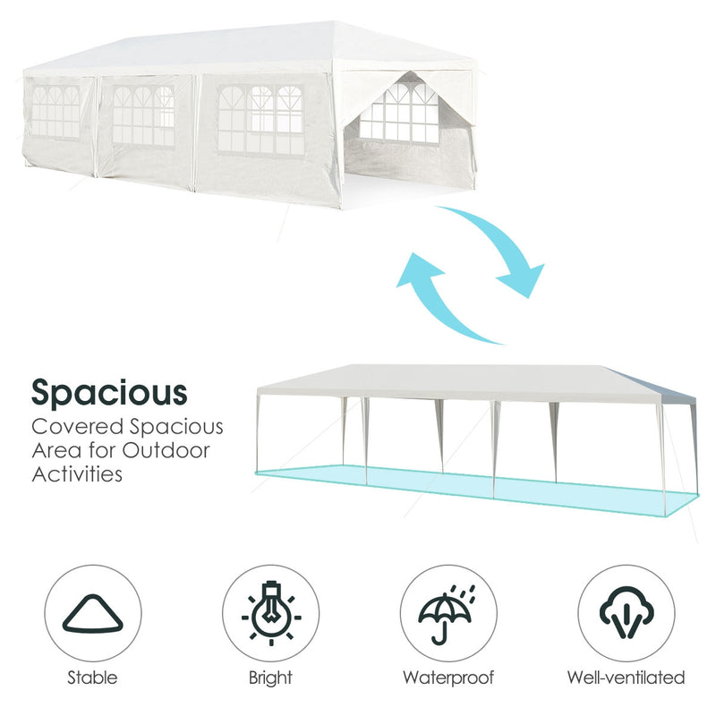 Costway - 10 x 30 Feet Outdoor Canopy Tent with 6 Removable Sidewalls and 2 Doorways-White