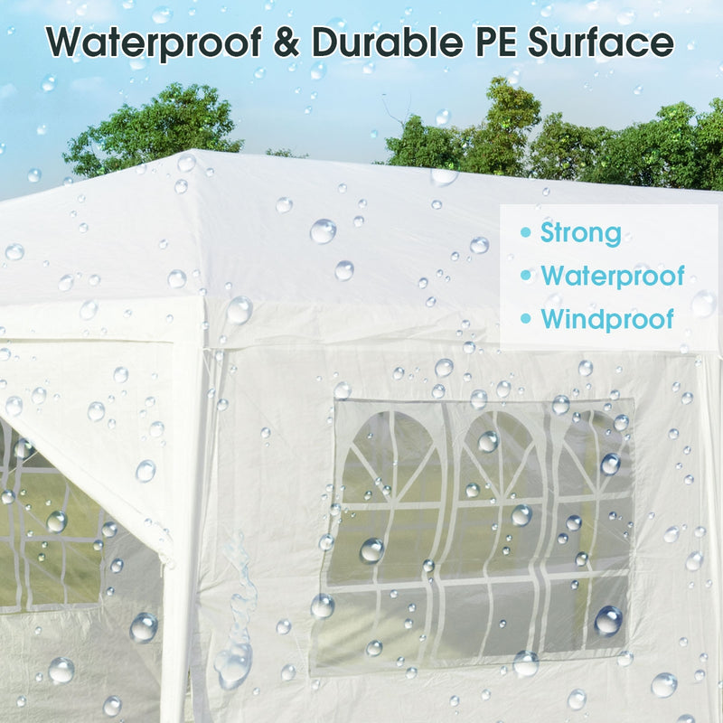 Costway - 10 x 30 Feet Outdoor Canopy Tent with 6 Removable Sidewalls and 2 Doorways-White