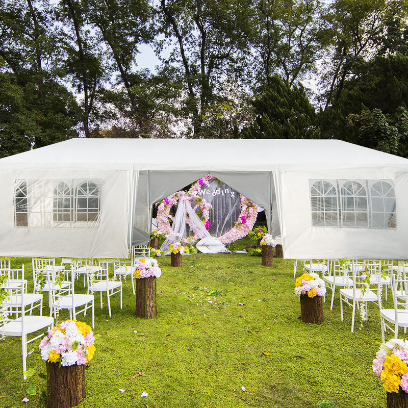 Costway - 10 x 30 Feet Outdoor Canopy Tent with 6 Removable Sidewalls and 2 Doorways-White