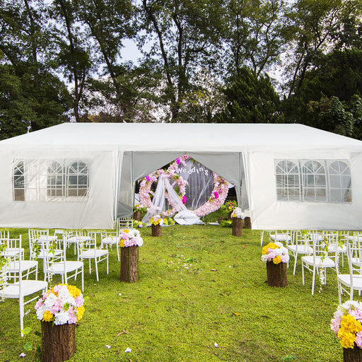 Costway - 10 x 30 Feet Outdoor Canopy Tent with 6 Removable Sidewalls and 2 Doorways-White