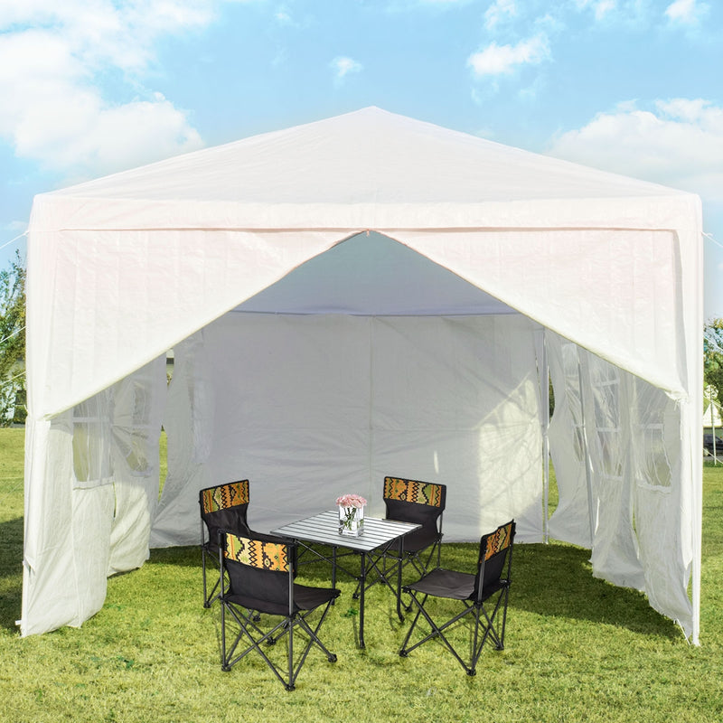 Costway - 10 x 30 Feet Outdoor Canopy Tent with 6 Removable Sidewalls and 2 Doorways-White