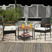 Costway - Set of 2/4 Outdoor PE Wicker Chair with Acacia Wood Armrests-Set of 4