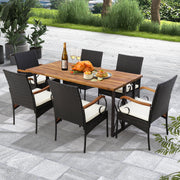 Costway - Set of 2/4 Outdoor PE Wicker Chair with Acacia Wood Armrests-Set of 4