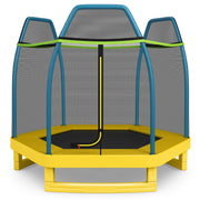 Costway - 7 ft Kids Trampoline W/ Safety Enclosure Net-Yellow