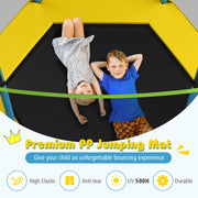 Costway - 7 ft Kids Trampoline W/ Safety Enclosure Net-Yellow