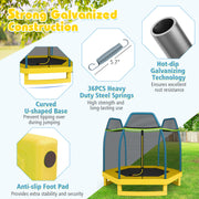 Costway - 7 ft Kids Trampoline W/ Safety Enclosure Net-Yellow