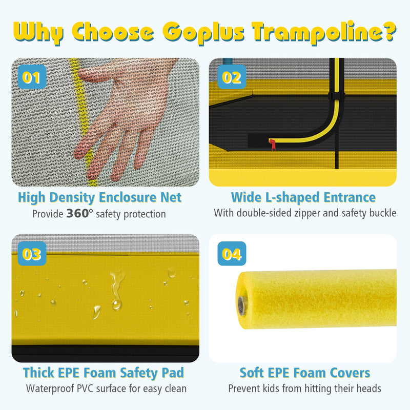 Costway - 7 ft Kids Trampoline W/ Safety Enclosure Net-Yellow