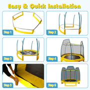 Costway - 7 ft Kids Trampoline W/ Safety Enclosure Net-Yellow