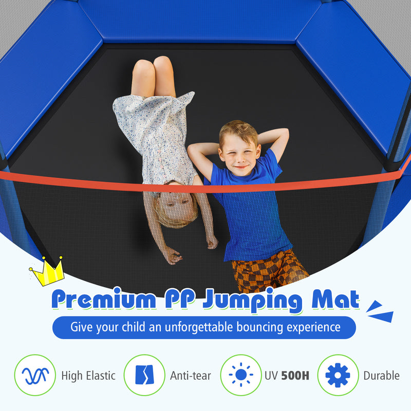 Costway - 7 Ft Kids Trampoline W/ Safety Enclosure Net-Blue