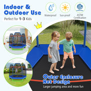 Costway - 7 Ft Kids Trampoline W/ Safety Enclosure Net-Blue