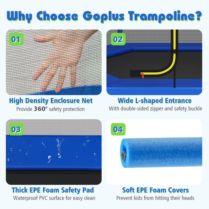 Costway - 7 Ft Kids Trampoline W/ Safety Enclosure Net-Blue