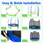 Costway - 7 Ft Kids Trampoline W/ Safety Enclosure Net-Blue