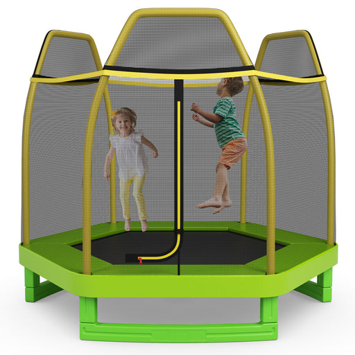 Costway - 7FT Kids Trampoline with Safety Enclosure Net-Green