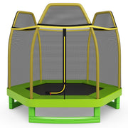 Costway - 7FT Kids Trampoline with Safety Enclosure Net-Green
